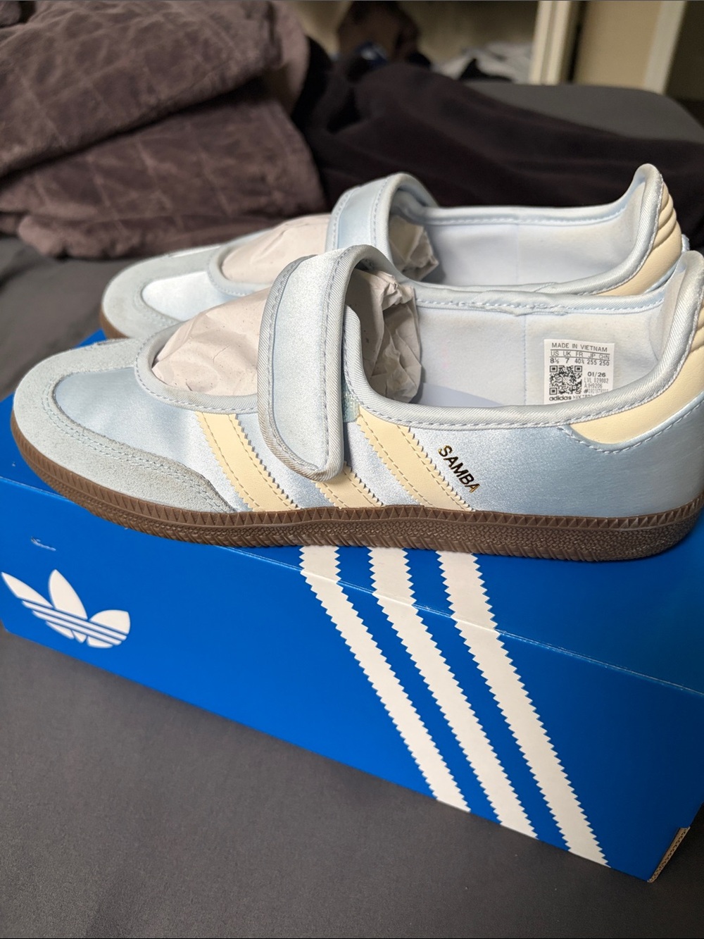 adidas Samba Velcro Sneakers in Light Blue and Cream